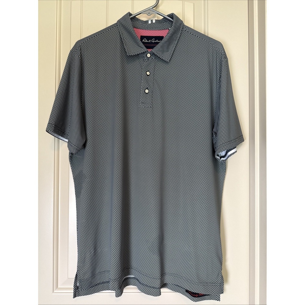 Robert Graham Size L Tailored Fit Performance Golf Polo Shirt Black White Check